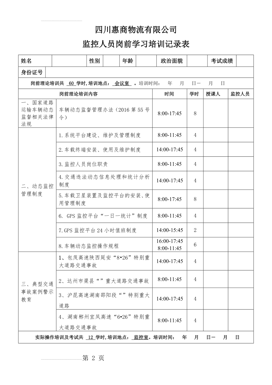 监控人员岗前学习培训记录表(3页).doc_第2页