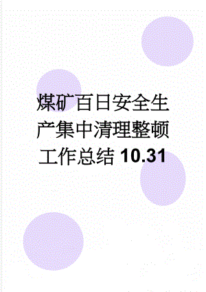 煤矿百日安全生产集中清理整顿工作总结10.31(6页).doc