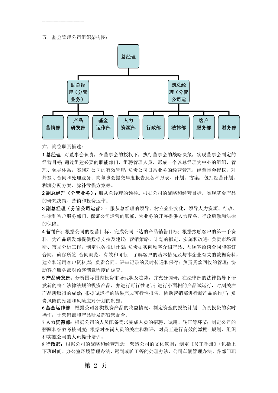 基金管理公司组织架构及岗位职责(3页).doc_第2页