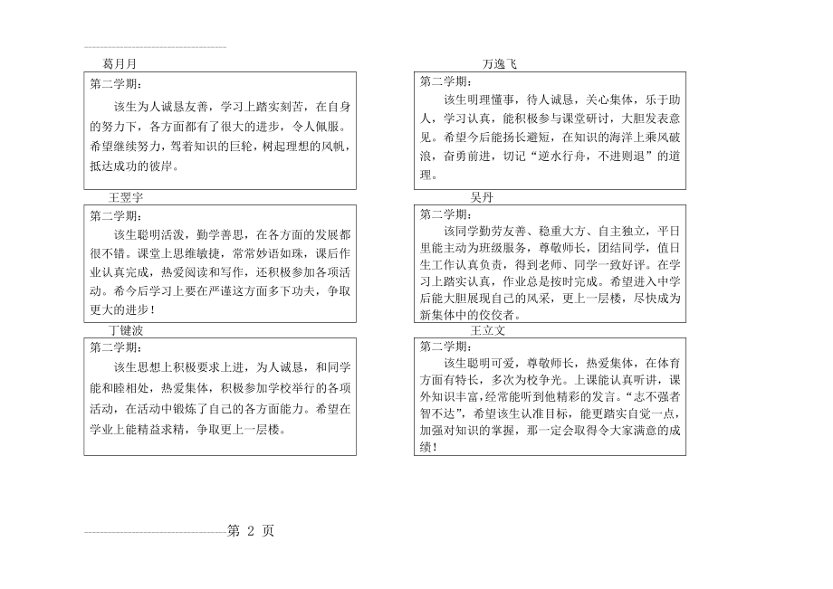 六年级学生毕业评语(11页).doc_第2页