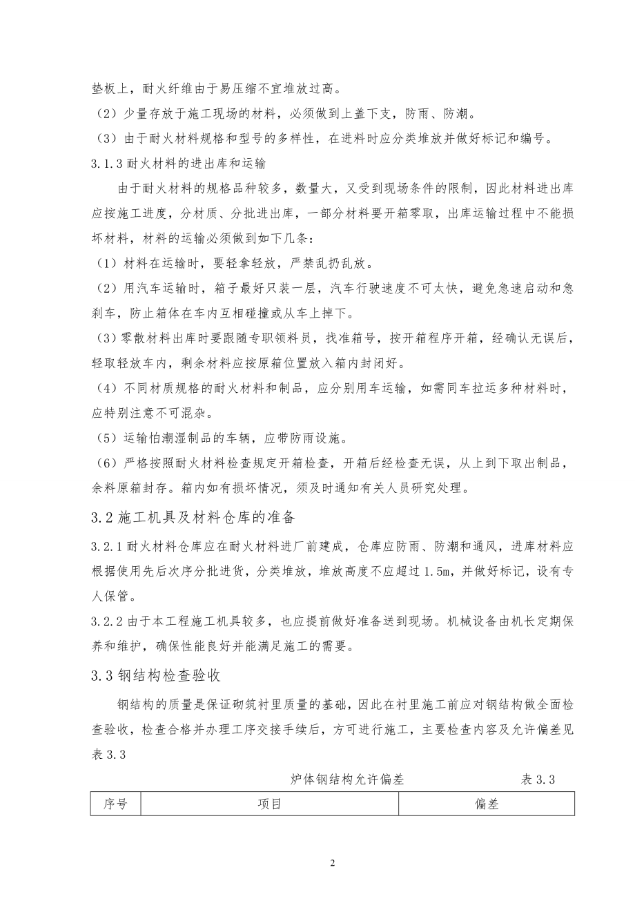 炼油项目制氢转化炉施工方案加氢衬里方案安装工程方案.doc_第2页