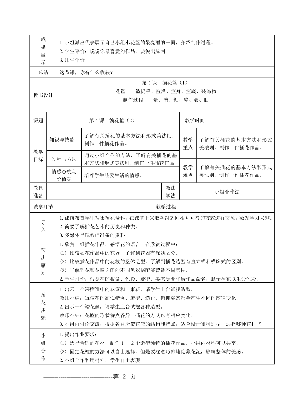 六年级上册美术《 编花篮》两课时教案(4页).doc_第2页