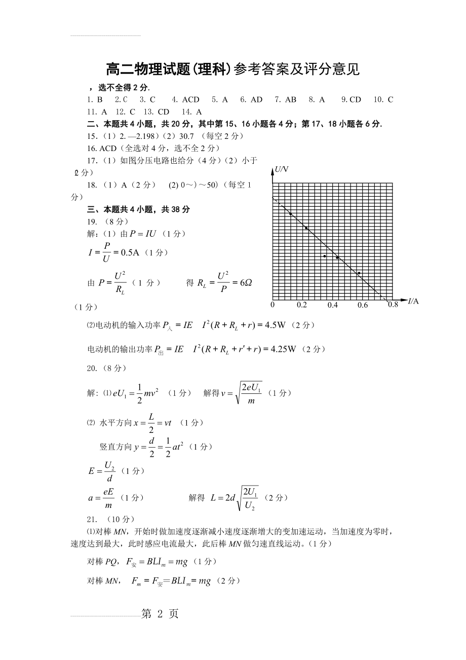 烟台市2013-2014学年第一学期 高二期末考试高二物理(含答案)(3页).doc_第2页