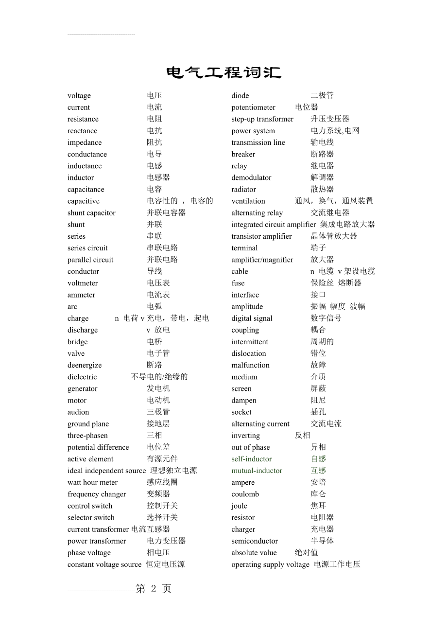 电气英语翻译专业词汇(5页).doc_第2页