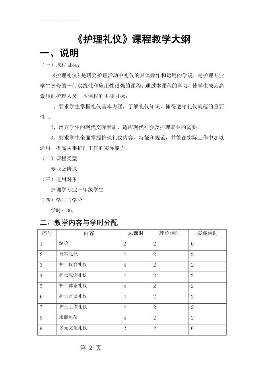 护理礼仪教学大纲(13页).doc_第2页