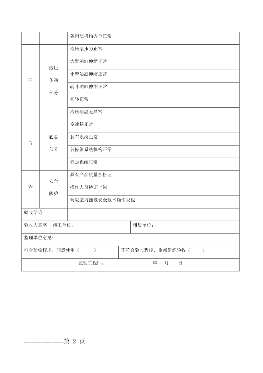 施工机械检查验收表.(挖掘机(3页).doc_第2页