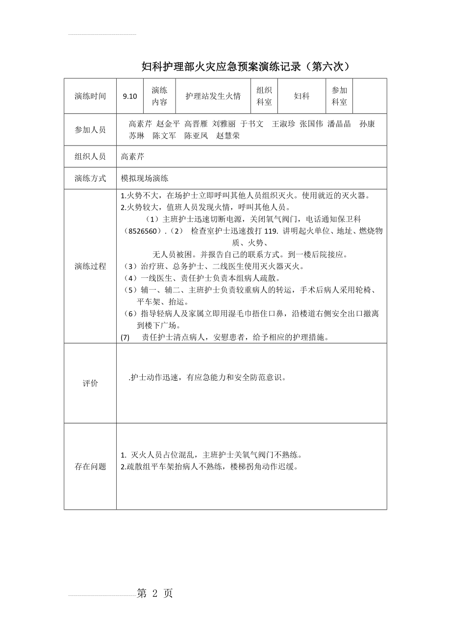 火灾护理应急预案演练记录9-10(3页).doc_第2页