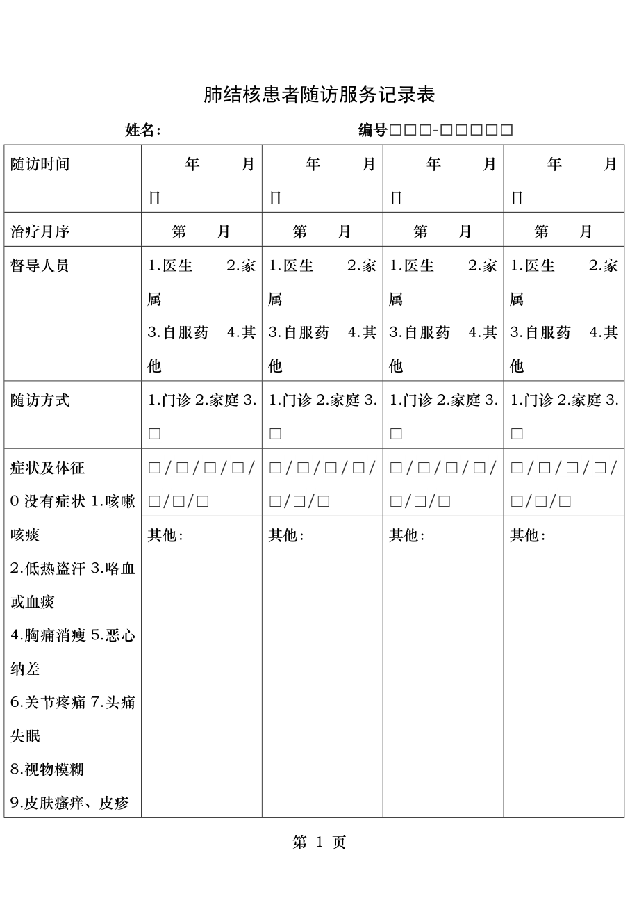 肺结核患者随访服务记录表.doc_第1页