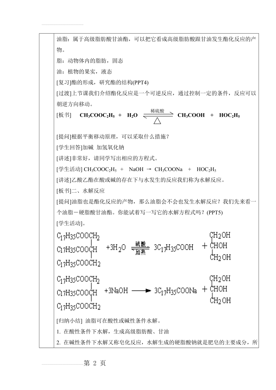 教案：必修2 专题3 有机化合物的获得与应用 第2单元 食品中的有机化合物3(5页).doc_第2页