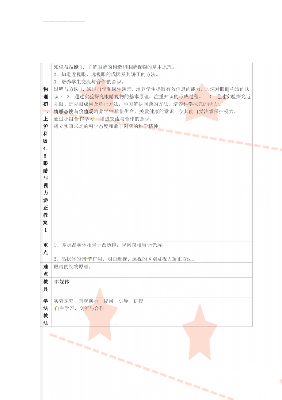 物理初二上沪科版4.6眼睛与视力矫正教案1(3页).doc_第1页