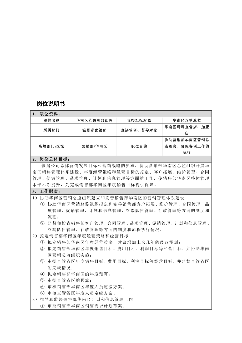 销售总监助理岗位说明书1.doc_第1页