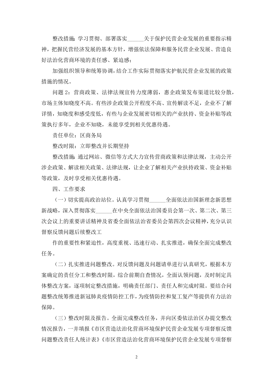 民营企业发展督查反馈问题整改方案.docx_第2页