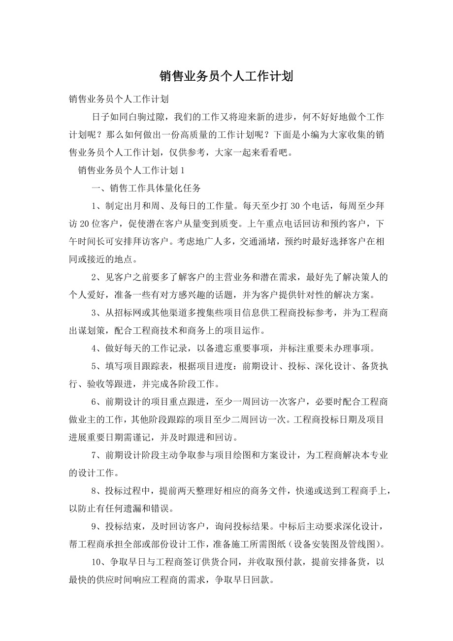 销售业务员个人工作计划.doc_第1页