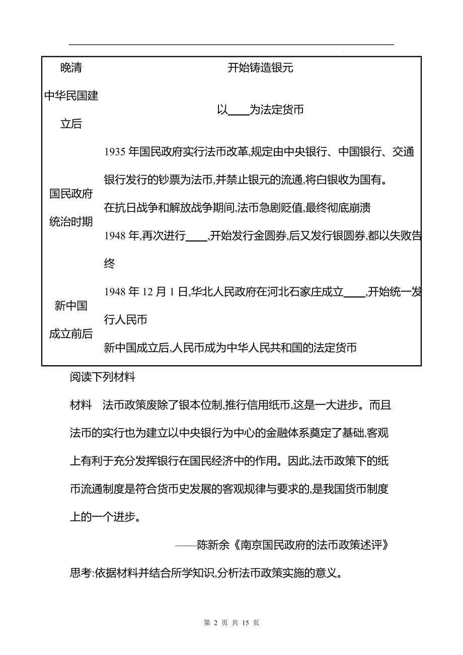 湖南 高中历史 一轮复习 第十三单元课时35　货币与赋税制度 学案（学生版）.docx_第2页