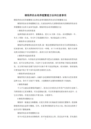 铜钱草的水培养殖繁殖方法和注意事项.docx