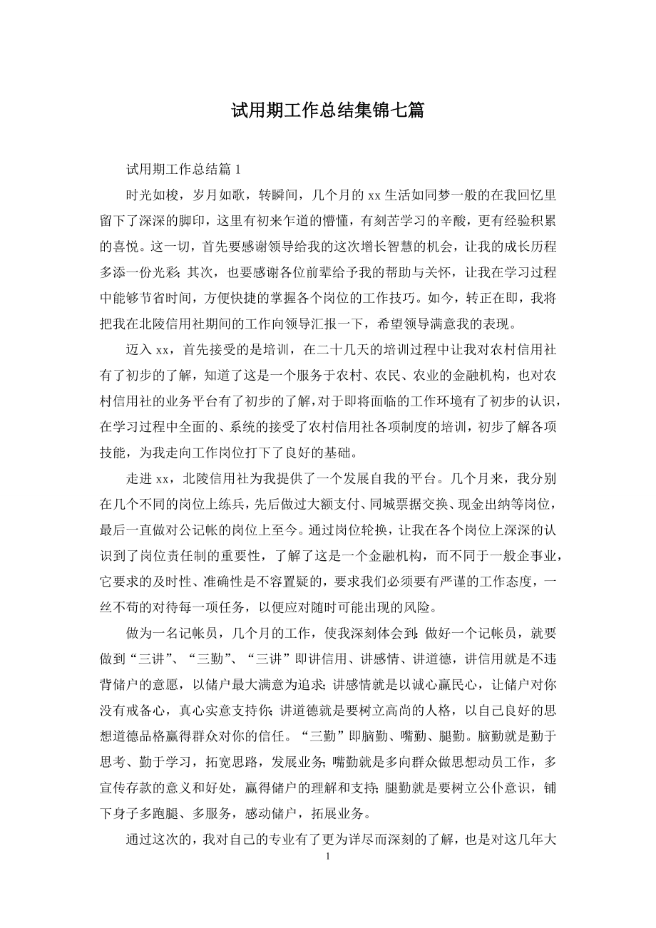 试用期工作总结集锦七篇.docx_第1页