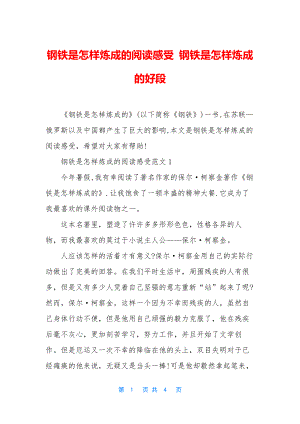 钢铁是怎样炼成的阅读感受-钢铁是怎样炼成的好段.docx