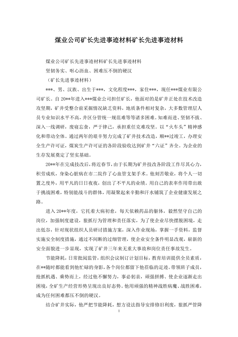 煤业公司矿长先进事迹材料矿长先进事迹材料.docx_第1页