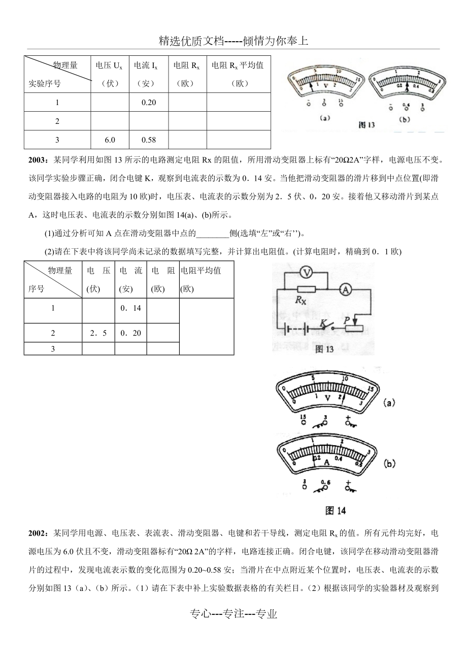 上海中考物理专题——伏安法测电阻(共7页).docx_第2页