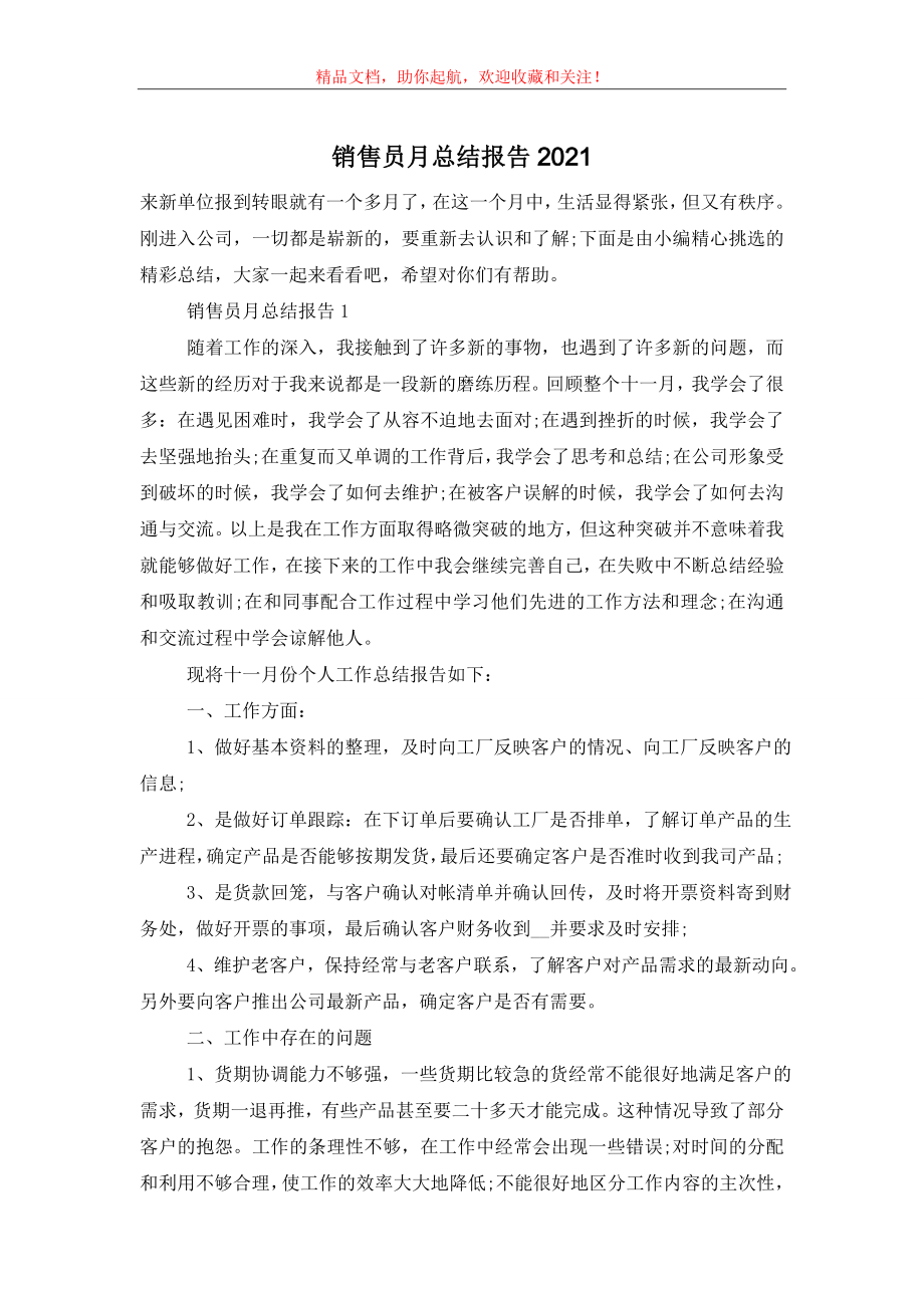 销售员月总结报告2021.doc_第1页