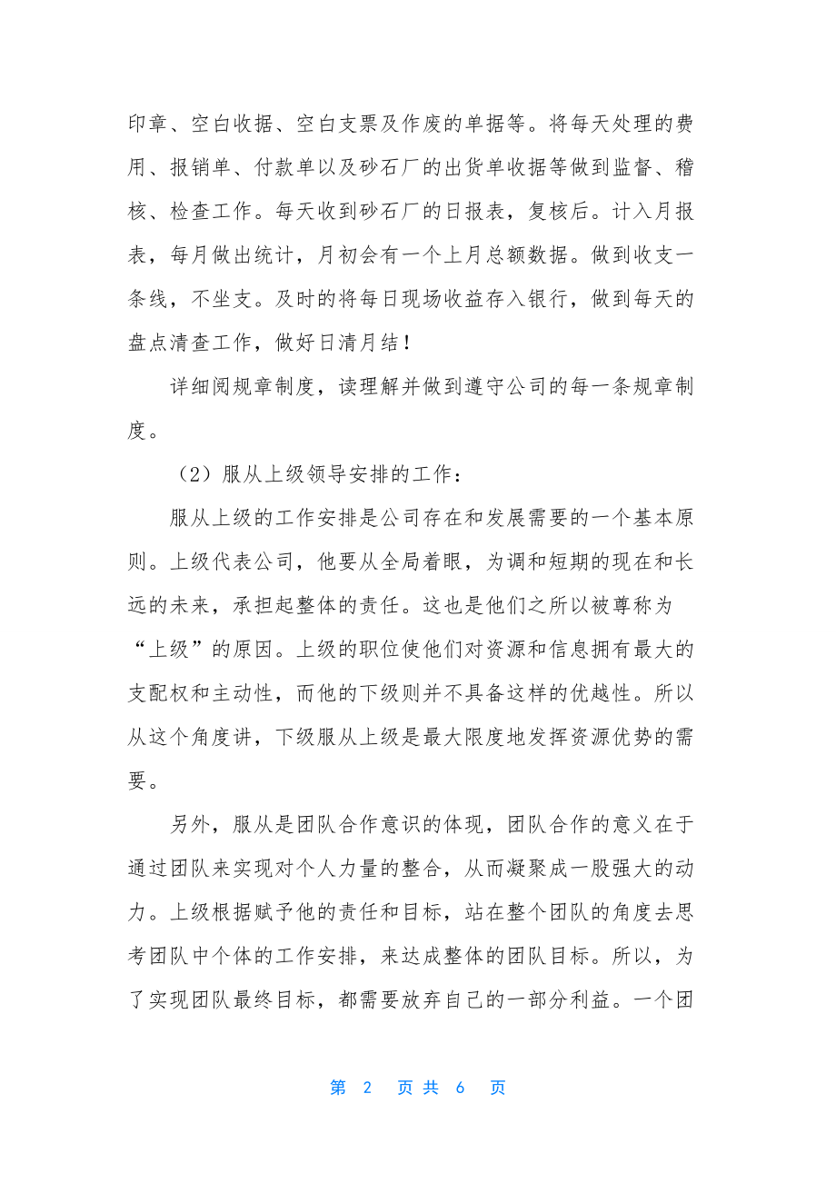 财务出纳工作总结范文-[公司财务出纳个人工作总结].docx_第2页