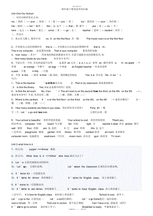 2022年人教版小学英语四级下册总复习资料 .docx