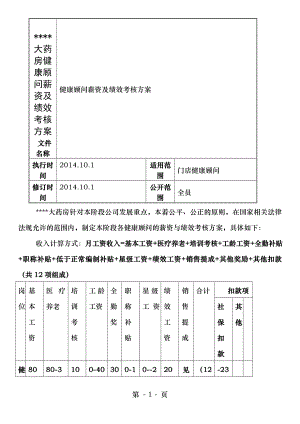 药店健康顾问薪资及绩效考核方案.doc