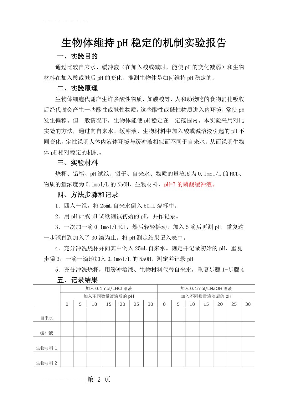 生物体维持pH稳定的机制实验报告(3页).doc_第2页