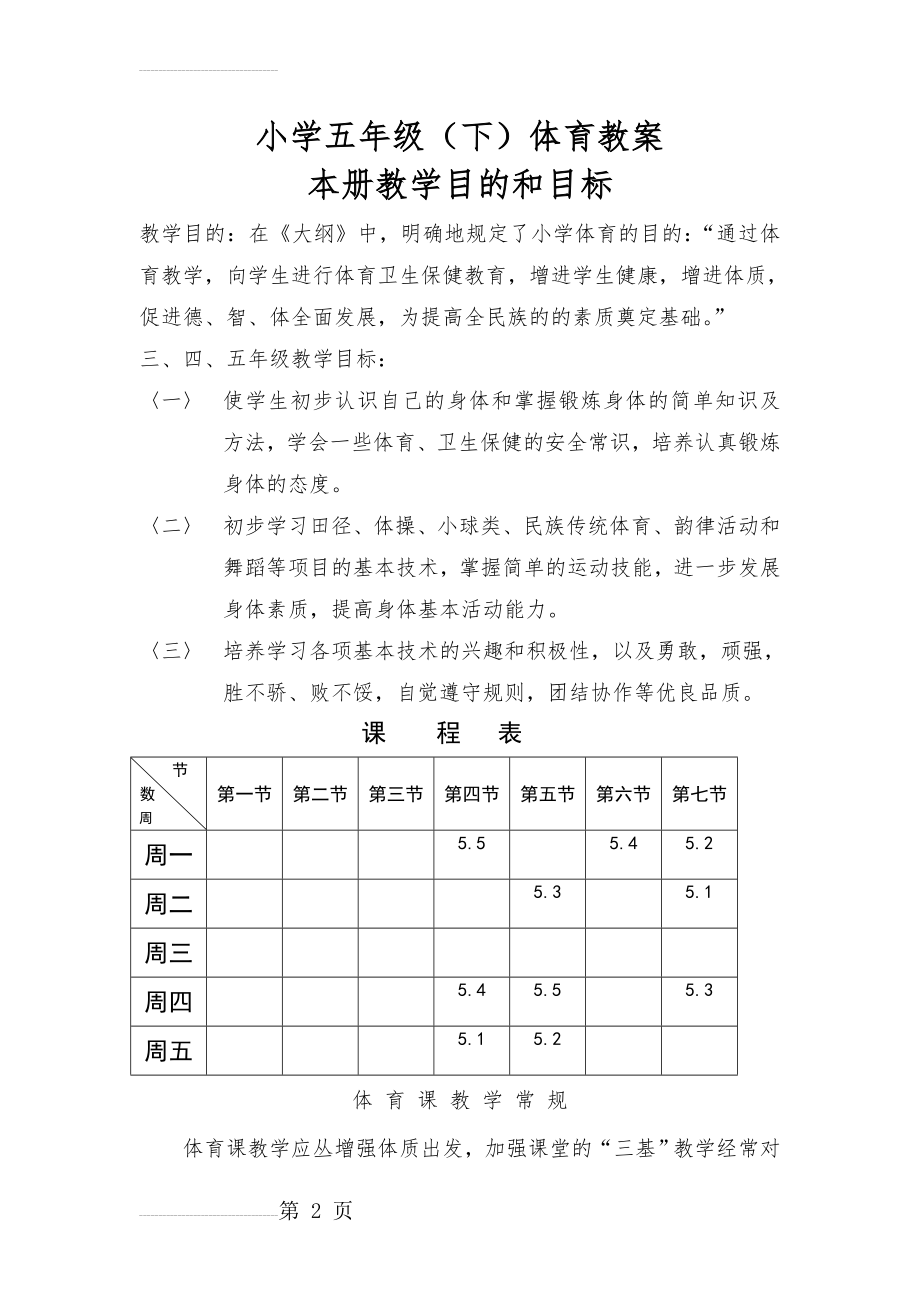 小学五年级体育下学期教案　全册(53页).doc_第2页