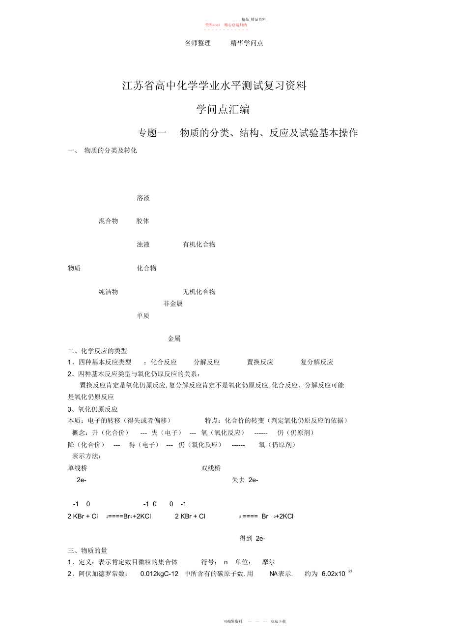 2022年学业水平测试之化学知识点整理 .docx_第1页