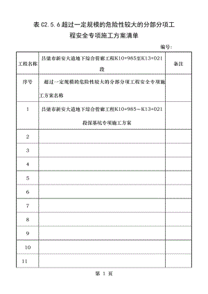表2.5.6超过一定规模的危险性较大的分部分项工程安全专项施工方案清单.doc