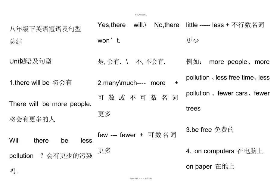 2022年初二下册人教版英语重点词汇和句型总结.docx_第1页