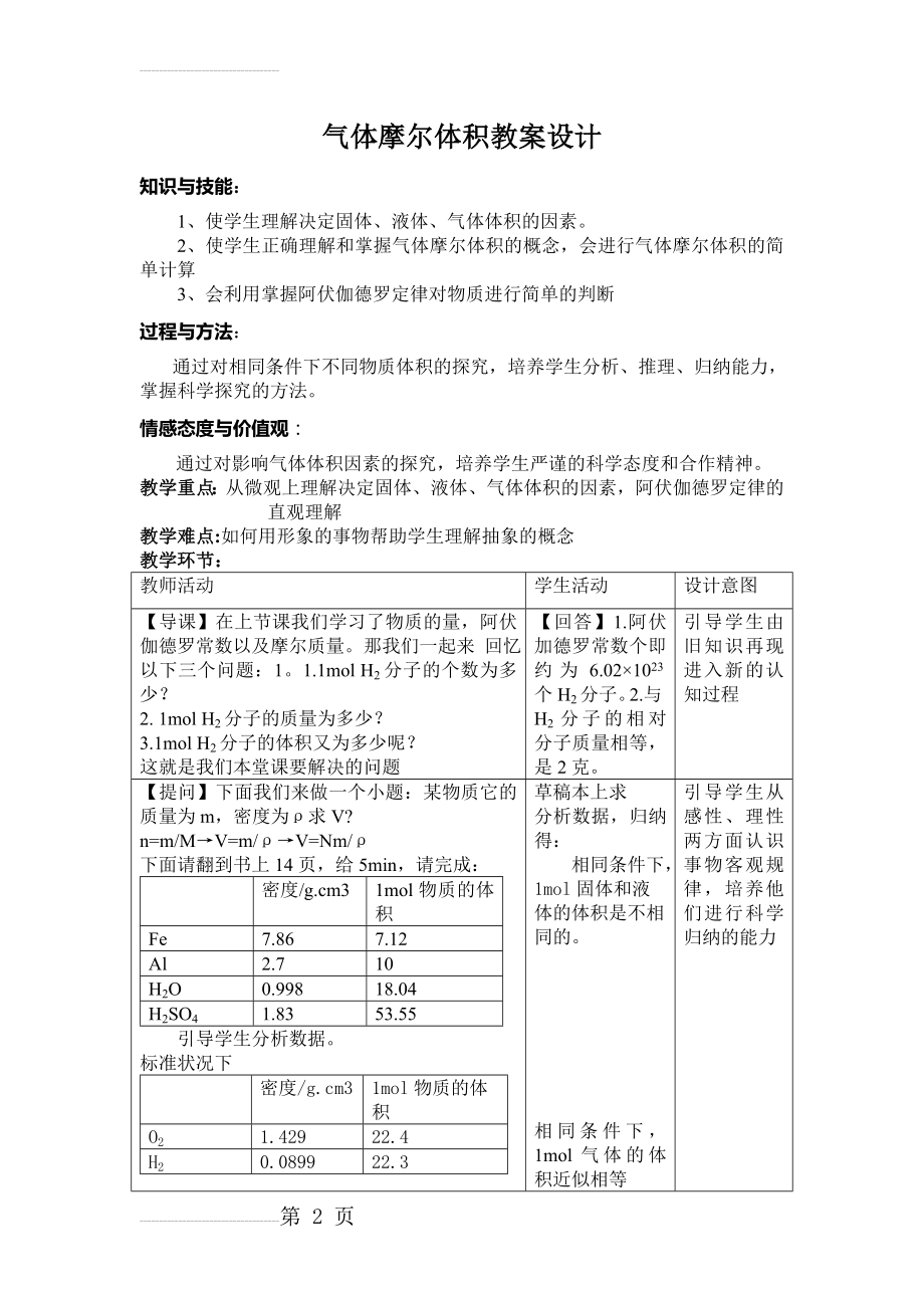 气体摩尔体积优秀教学设计(4页).doc_第2页