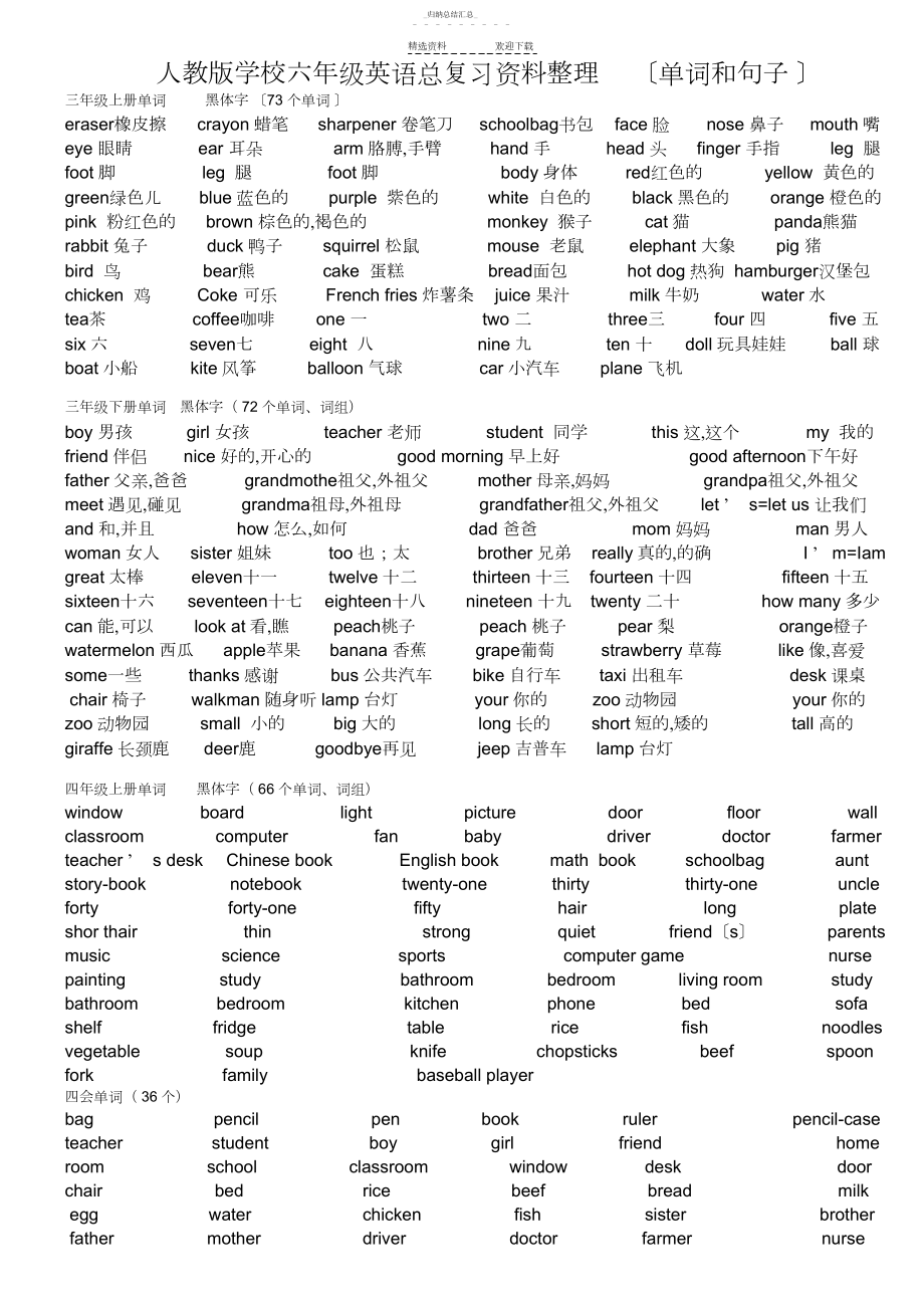 2022年人教版小学六年级英语总复习资料整理.docx_第1页