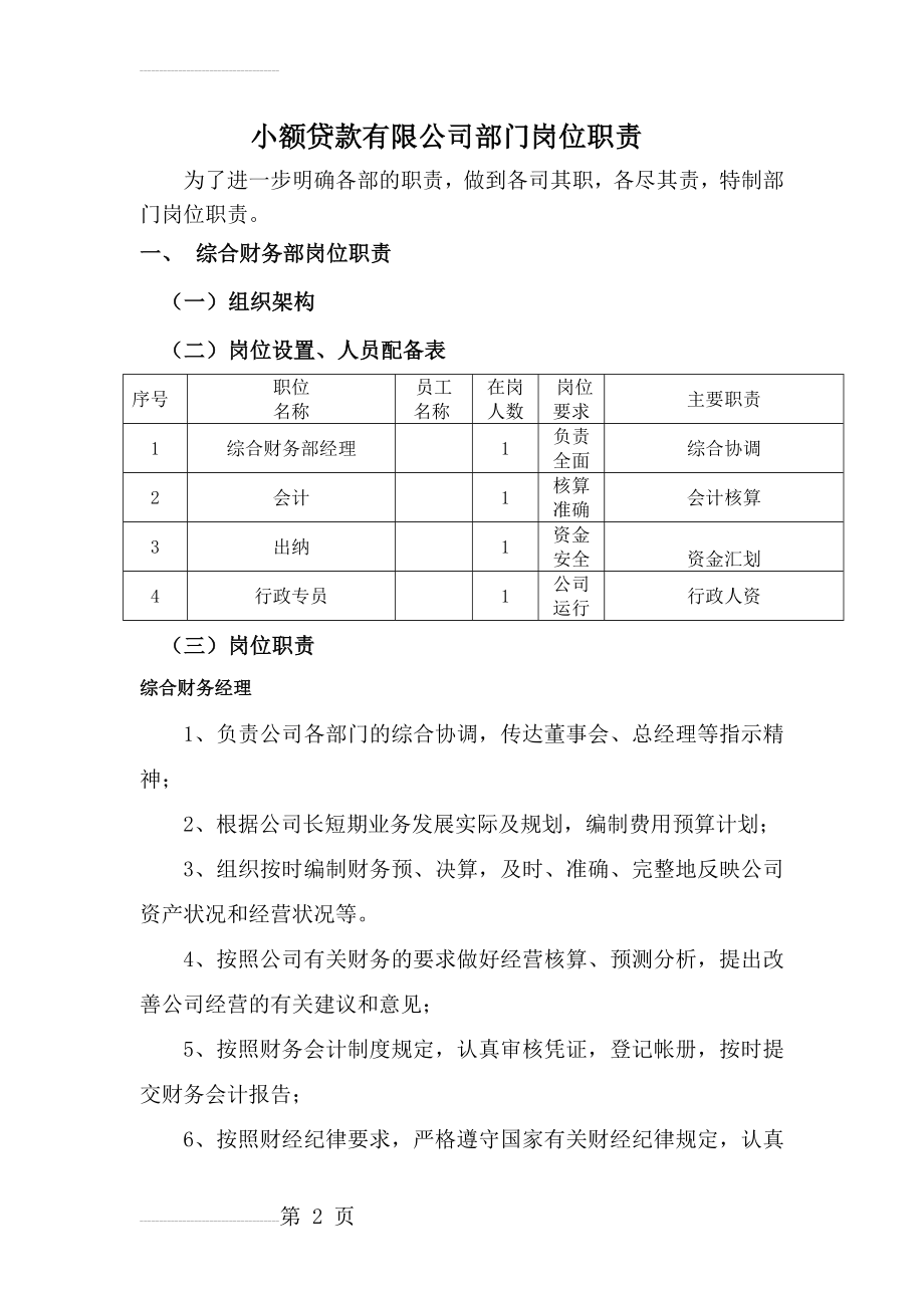 小额贷款有限公司部门岗位职责(9页).docx_第2页