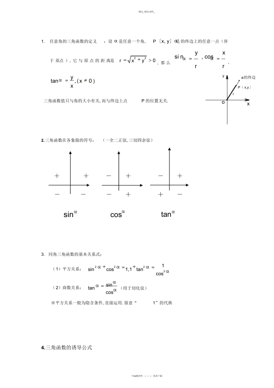 2022年三角函数及解三角形知识点总结 2.docx_第1页