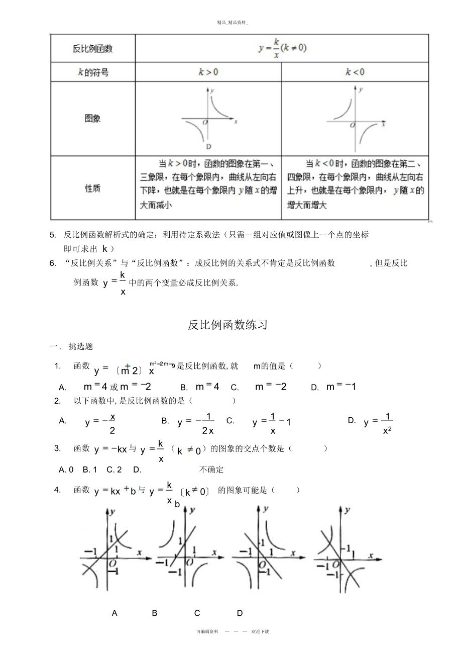 2022年初三数学九下反比例函数所有知识点总结和常考题型练习题 .docx_第2页