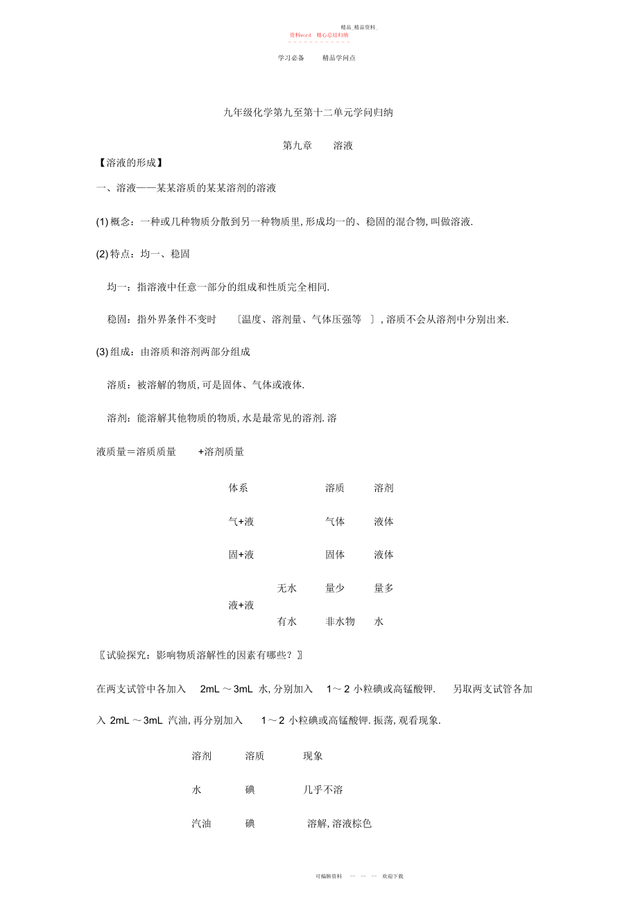 2022年初三化学第九至第十二单元-知识点归纳.docx_第1页