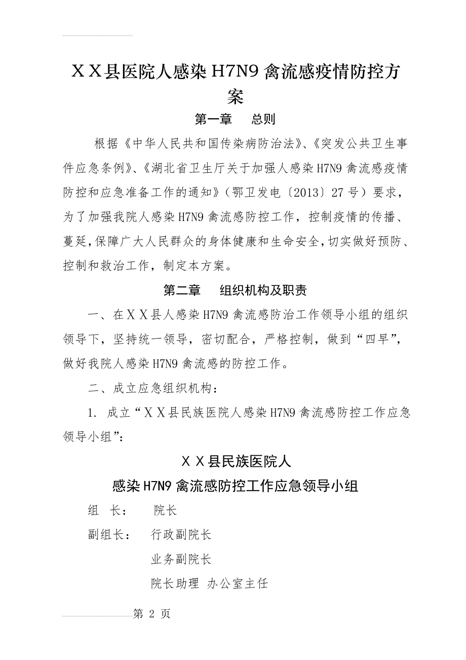 医院人感染H7N9禽流感疫情防控方案(8页).doc_第2页