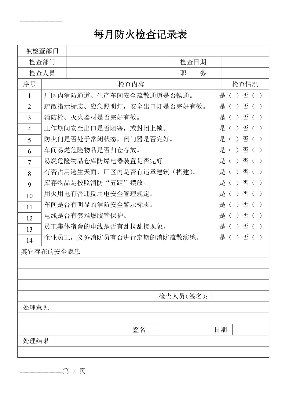 每月防火检查记录表(每月一次)(3页).doc_第2页