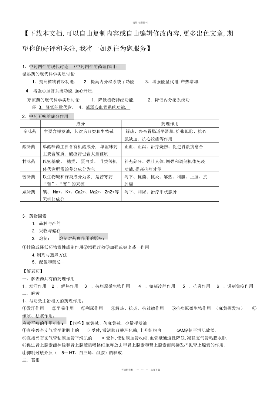 2022年中药药理学期末考试知识点总结 .docx_第1页