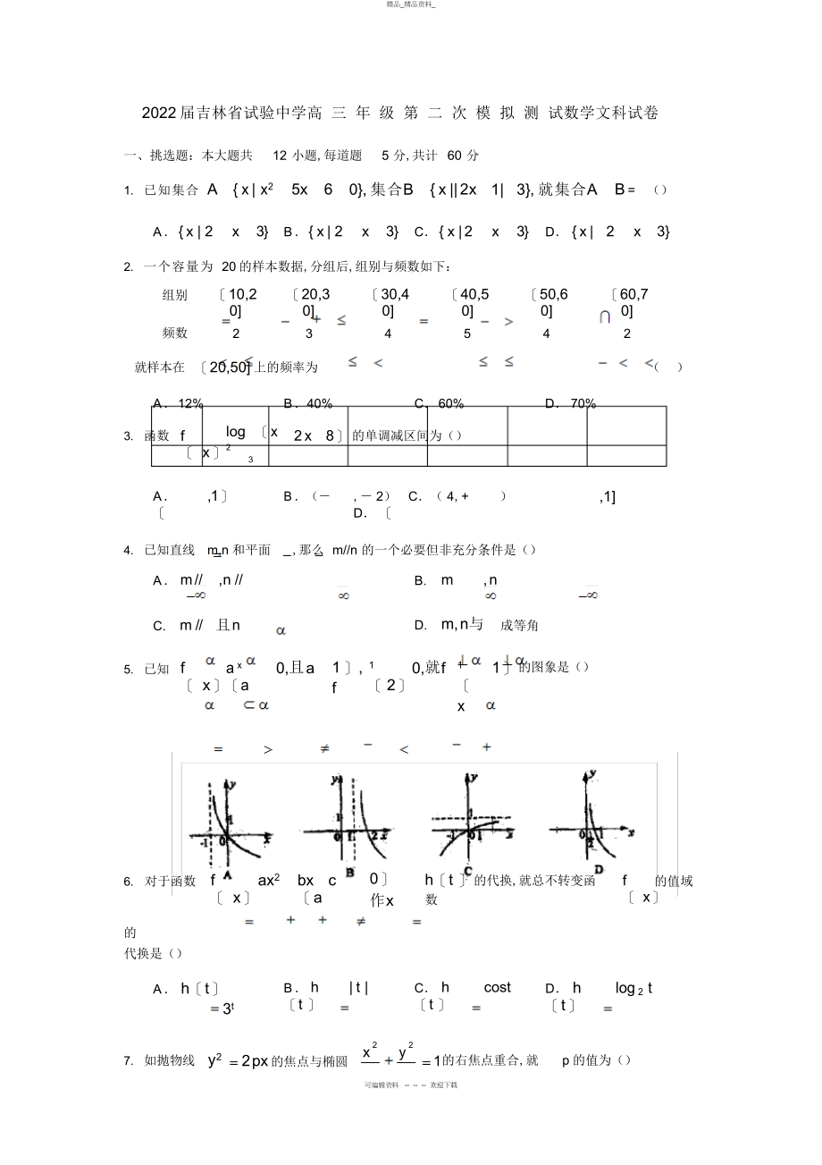 2022年吉林省实验中学届高三第二次模拟测试 .docx_第1页