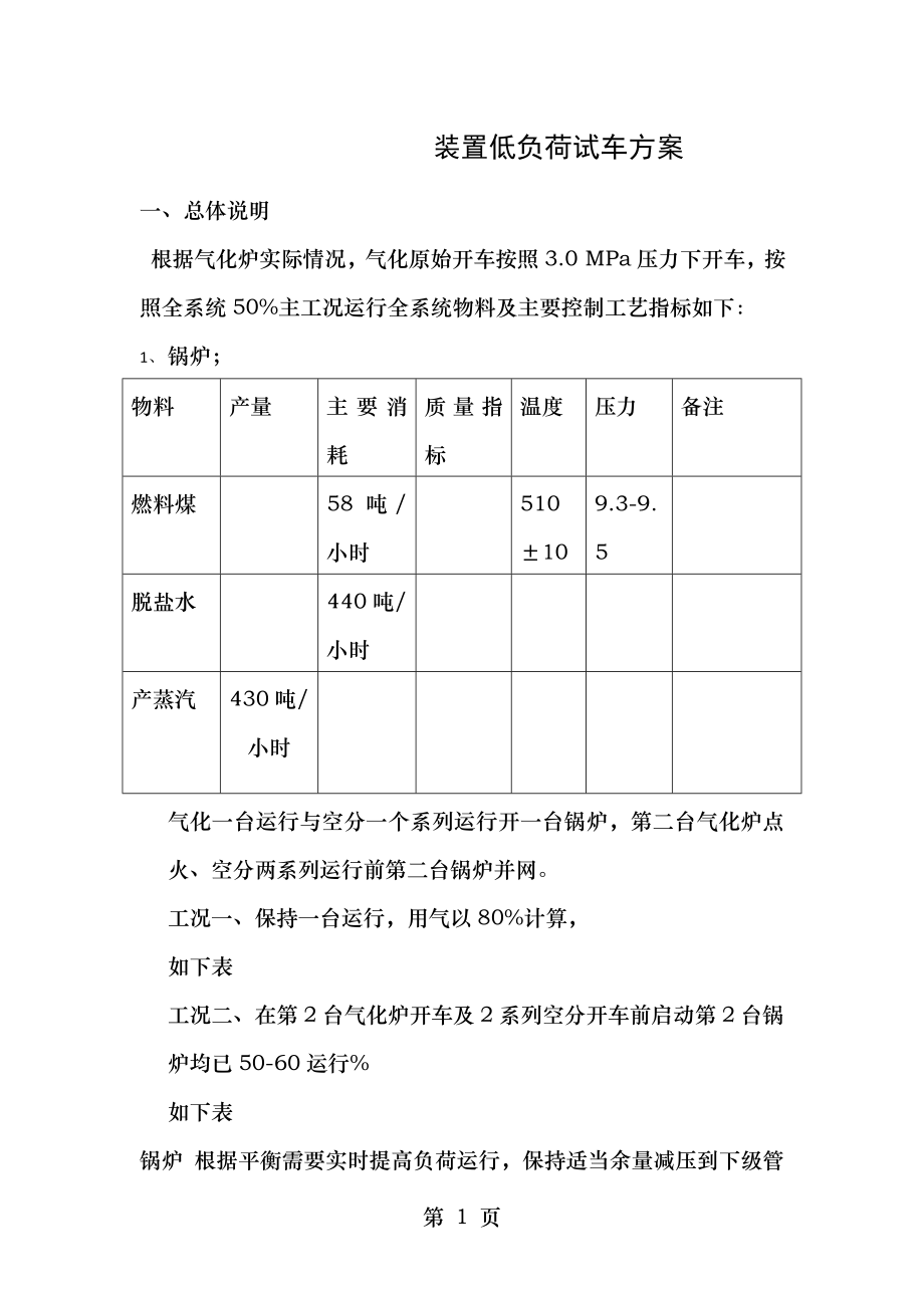 装置低负荷试车总体方案.doc_第1页