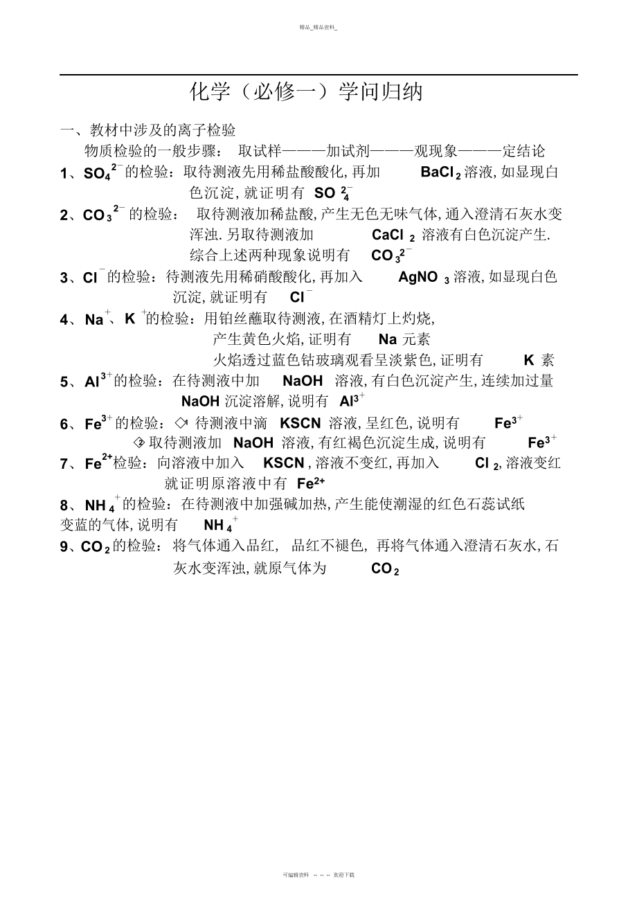 2022年人教版必修高中化学方程式总结知识归纳 .docx_第1页