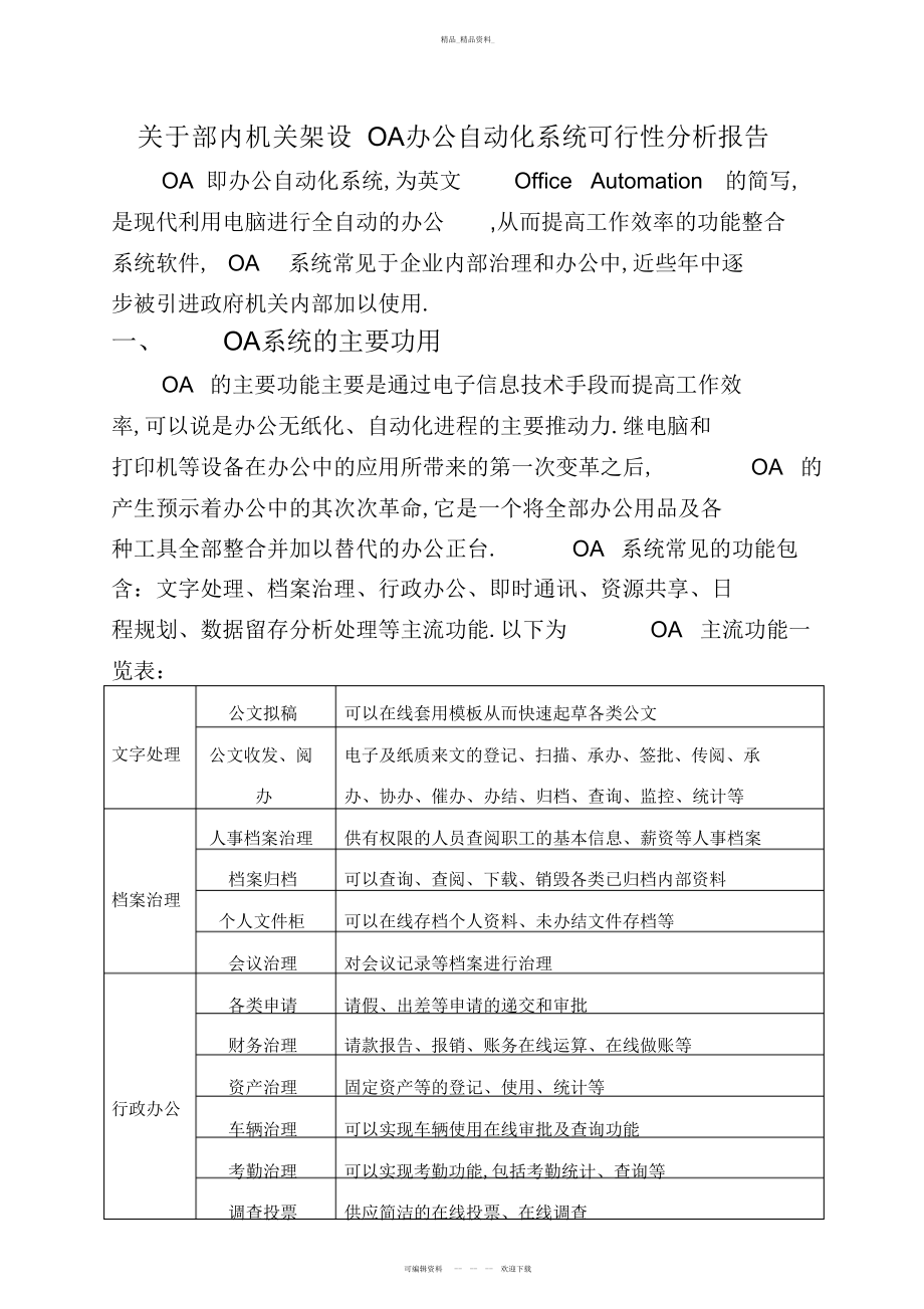 2022年OA办公自动化系统可行性应用分析分析方案 .docx_第1页