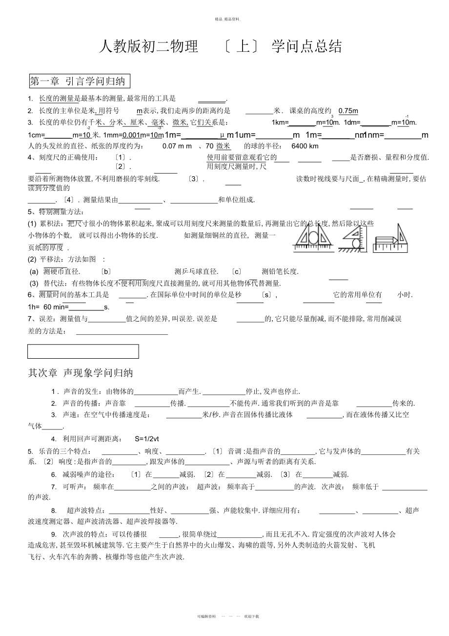 2022年人教版初二物理上册知识点总结 .docx_第1页