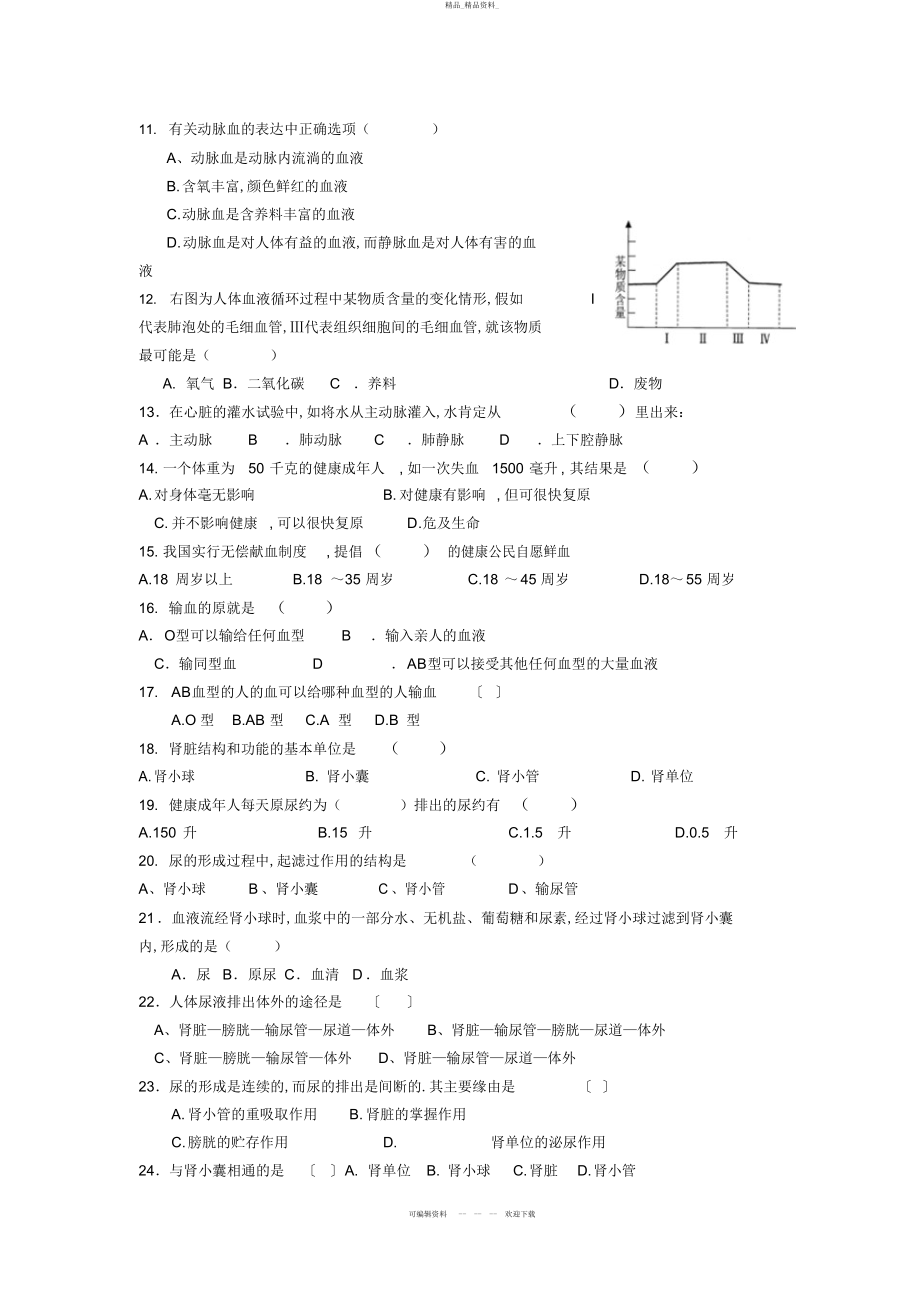 2022年人体内物质的运输人体内废物的排出复习卷 .docx_第2页