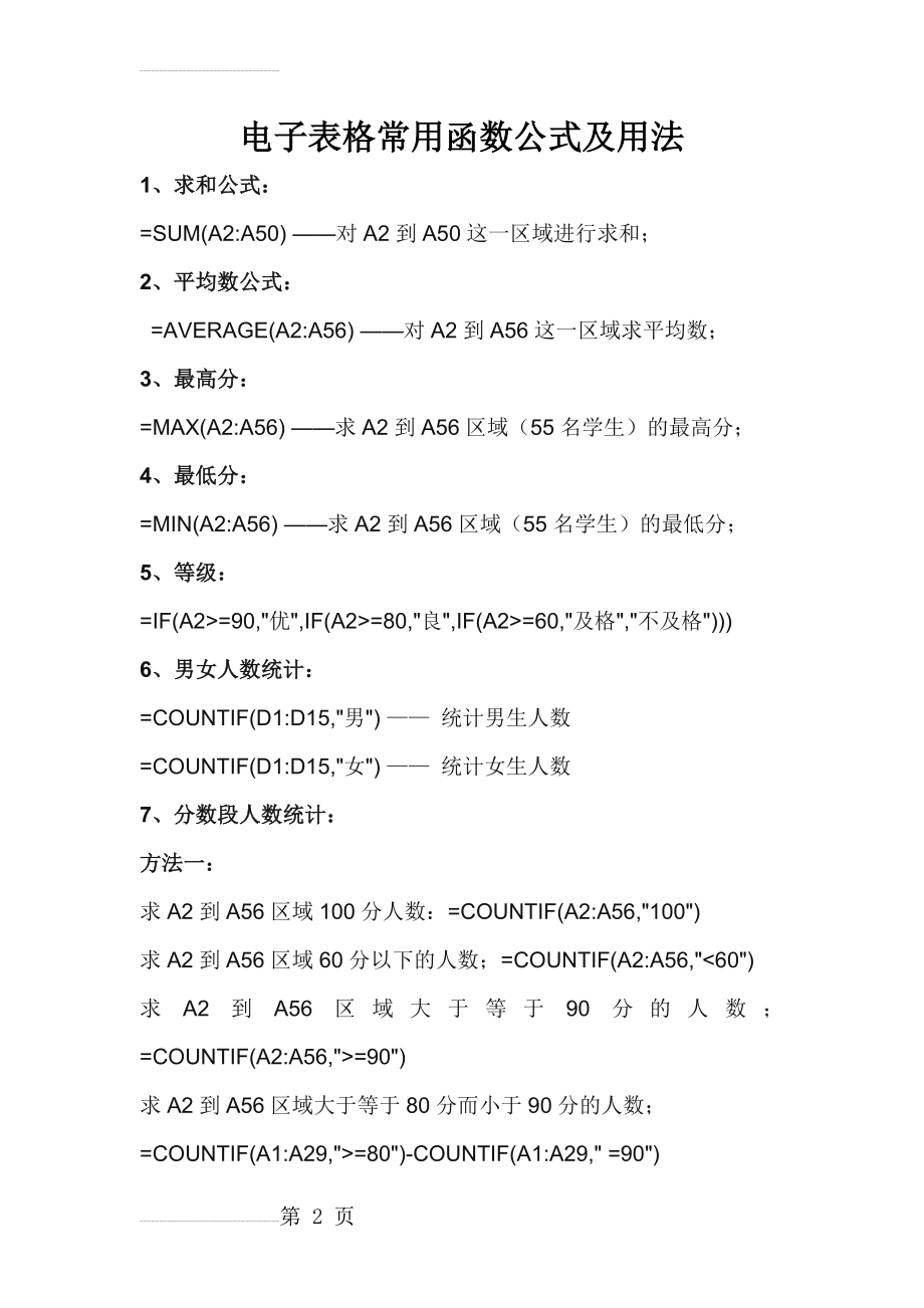 电子表格常用函数公式及用法(10页).doc_第2页