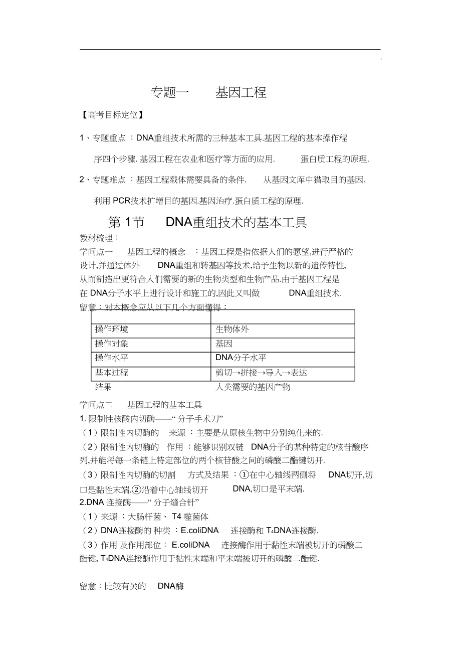 2022年专题一、基因工程知识点归纳 .docx_第1页