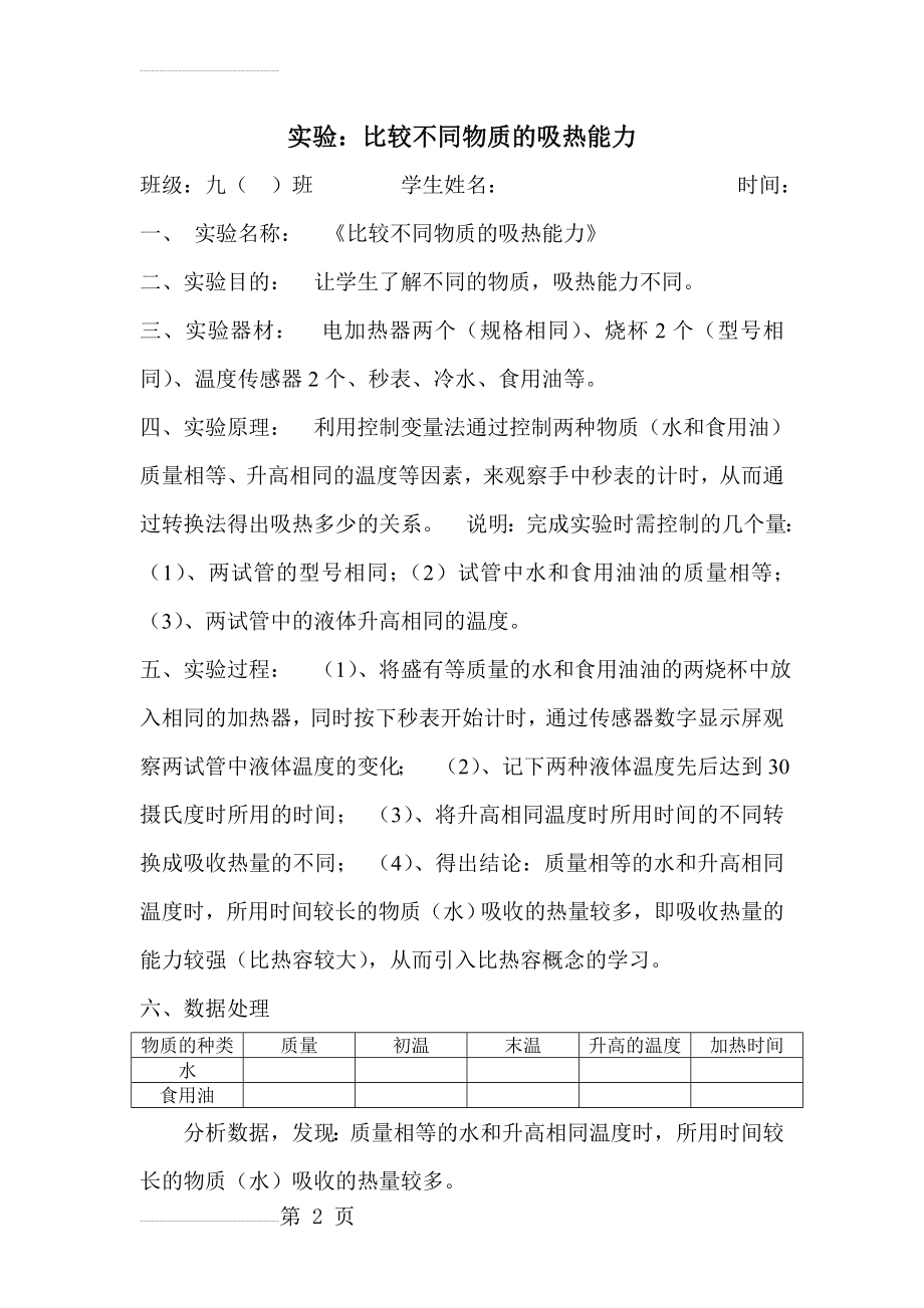 比较不同物质的吸热能力实验报告(3页).doc_第2页